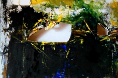 The pond of Narcissus, 80x80 cm, mixed media on ripped and tied canvas, 2015 (private collection Rome Museum Foundation)